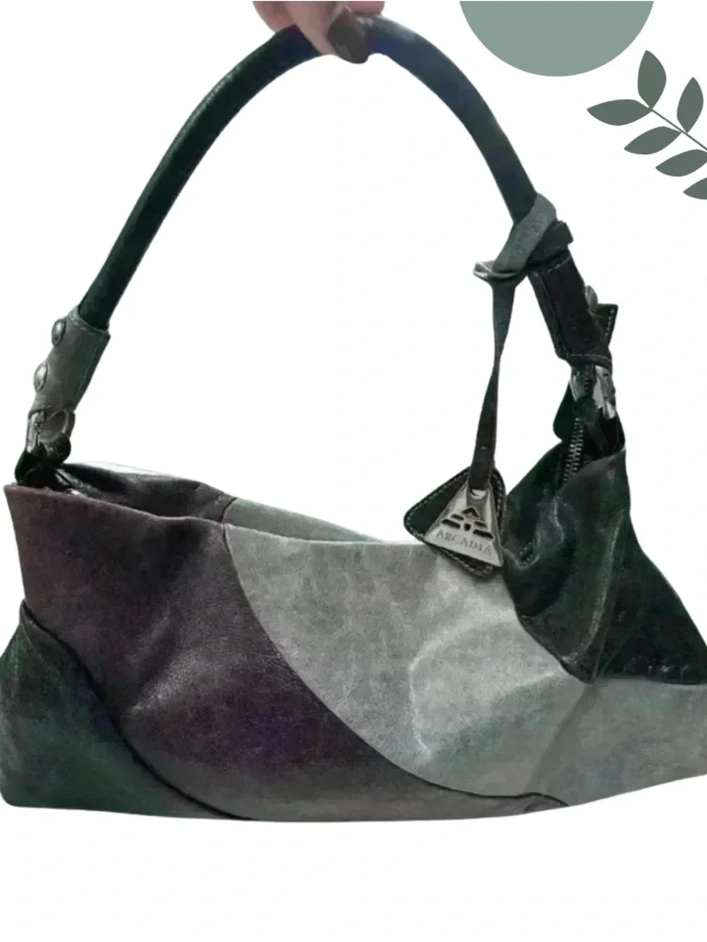Arcadia Leather Hobo Bag Italy Colorblock Black Purple - Picture 5 of 10